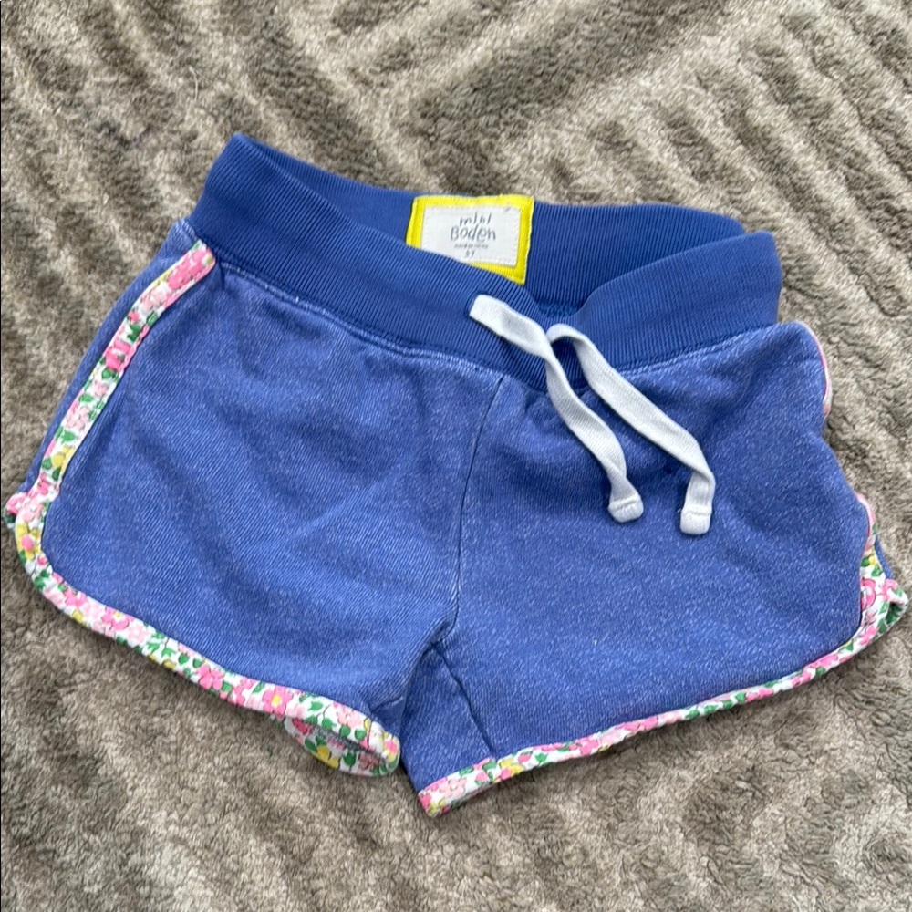 Mini Boden Blue Shorts with Floral Trim